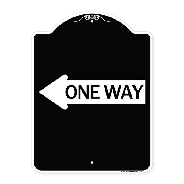 One Way With Left Arrow Heavy-Gauge Aluminum Architectural Sign, 24" x 18", BW-1824-24385